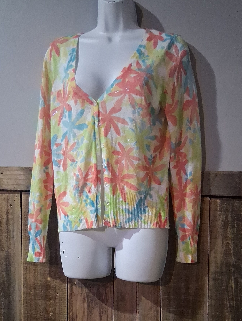 Vintage Y2k Lightweight Floral V-Neck Button Cardigan - Multi Pastel